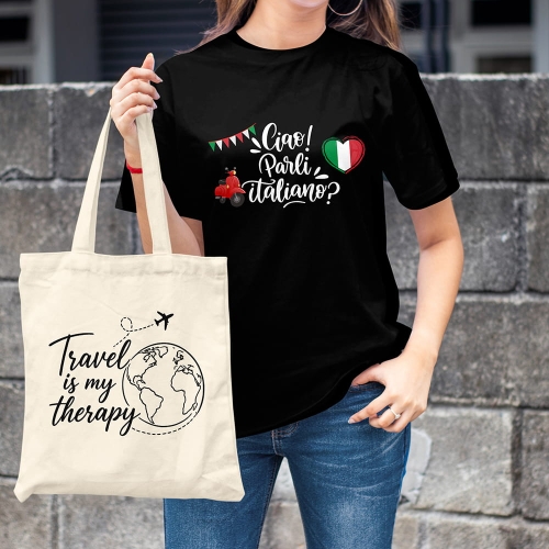 Kobieta-Koszulka-Czarna-Ciao-Parlo-Italiano