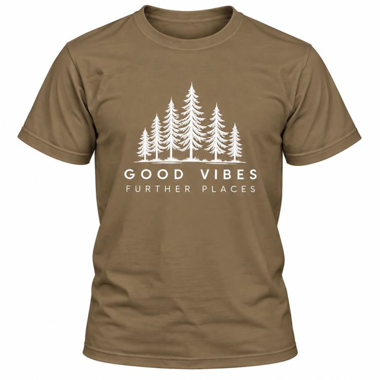 Koszulka Khaki Blue Bawełniana z Nadrukiem Good Vibes