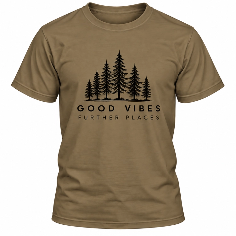 Koszulka Khaki Blue Bawełniana z Nadrukiem Good Vibes