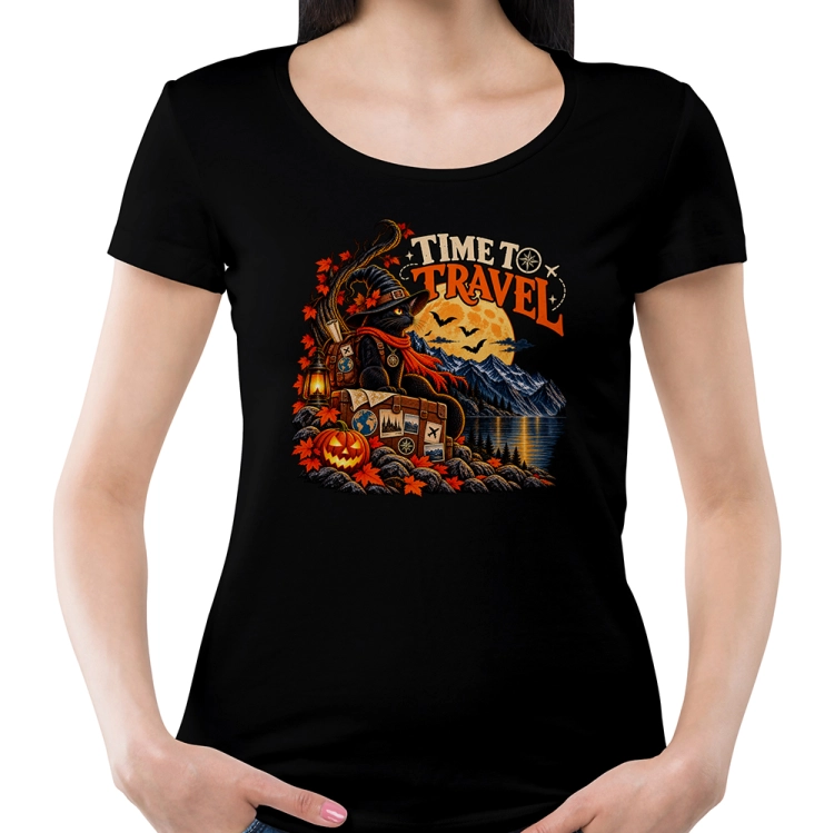 Kobieca-Koszulka-Halloween-Kot-Podróżnik