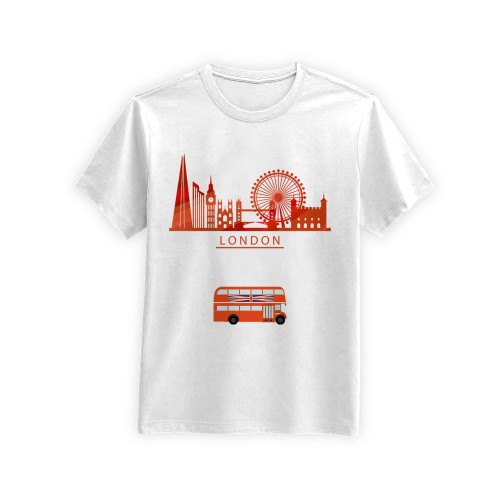 Koszulka-Biala-T-Shirt-City-Break-Londyn-Panorama-Czerwona-1-Pomaranczowa