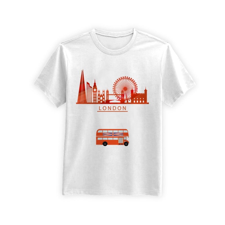 Koszulka-Biala-T-Shirt-City-Break-Londyn-Panorama-Czerwona-1-Pomaranczowa
