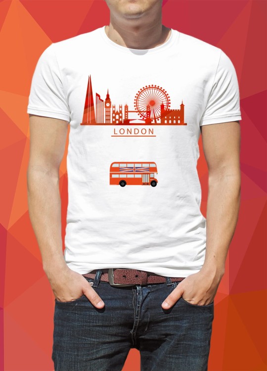 Koszulka-Biala-T-Shirt-City-Break-Londyn-Panorama-Czerwona-2-Pomaranczowa