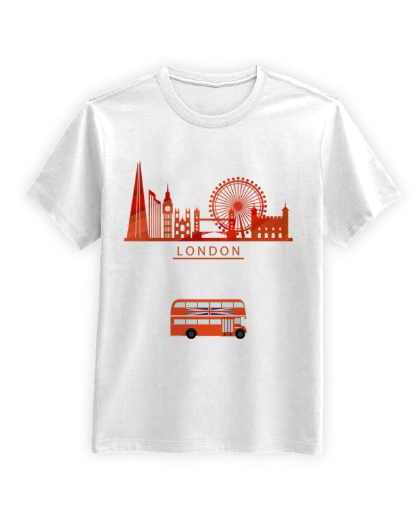 Koszulka-Biala-T-Shirt-City-Break-Londyn-Panorama-Czerwona-Pomaranczowa