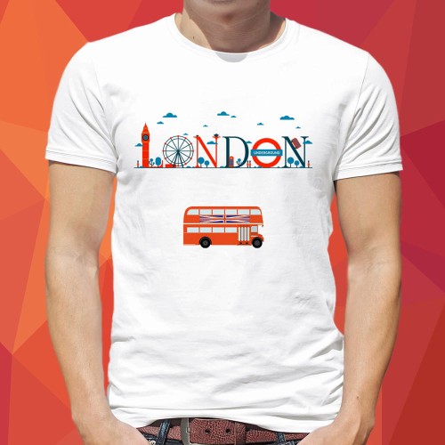 Koszulka-Biala-T-Shirt-City-Break-Londyn-Napis-Panorama-2-Pomaranczowa-1000px