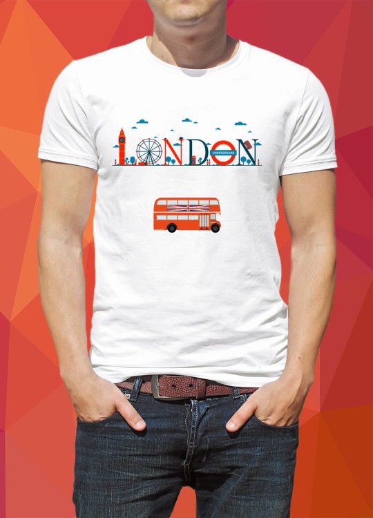 Koszulka-Biala-T-Shirt-City-Break-Londyn-Napis-Panorama-2-Pomaranczowa