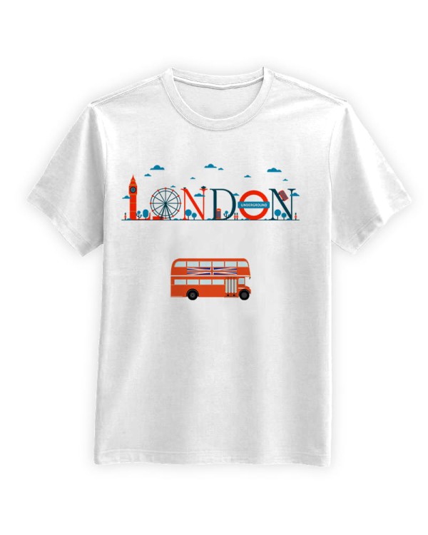 Koszulka-Biala-T-Shirt-City-Break-Londyn-Napis-Panorama-Pomaranczowa