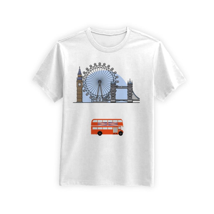 Koszulka-Biala-T-Shirt-City-Break-Londyn-Big-Ben-Kolo-Tower-Bridge-1-Pomaranczowa