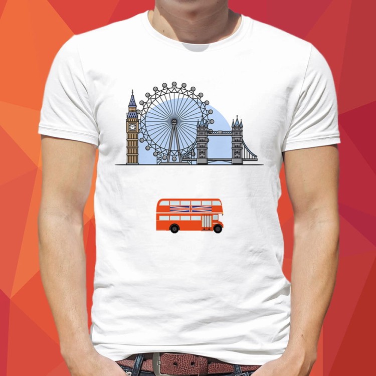 Koszulka-Biala-T-Shirt-City-Break-Londyn-Big-Ben-Kolo-Tower-Bridge-2-Pomaranczowa-1000px