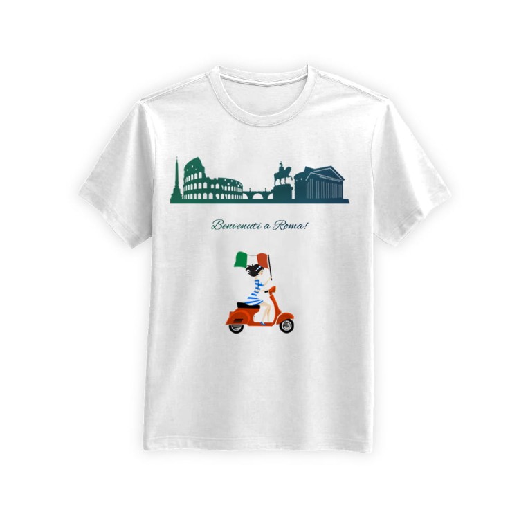 Koszulka-Biala-T-Shirt-City-Break-Roma-Rzym-Rome-Skuter-1-Pomaranczowa