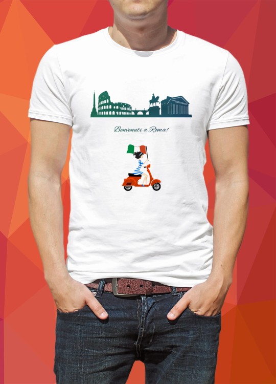 Koszulka-Biala-T-Shirt-City-Break-Roma-Rzym-Rome-Skuter-2-Pomaranczowa