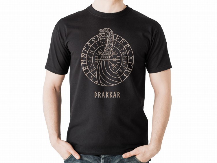 Koszulka T-Shirt Czarna Wzór Drakkar