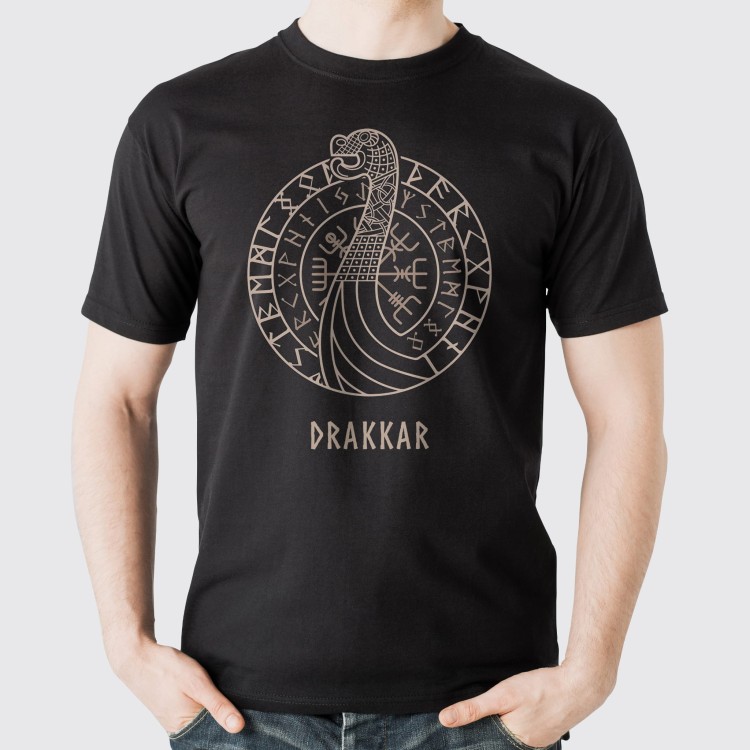 Koszulka T-Shirt Czarna Wzór Drakkar