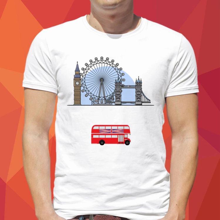 Koszulka-Biala-T-Shirt-City-Break-Londyn-Big-Ben-Kolo-Tower-Bridge