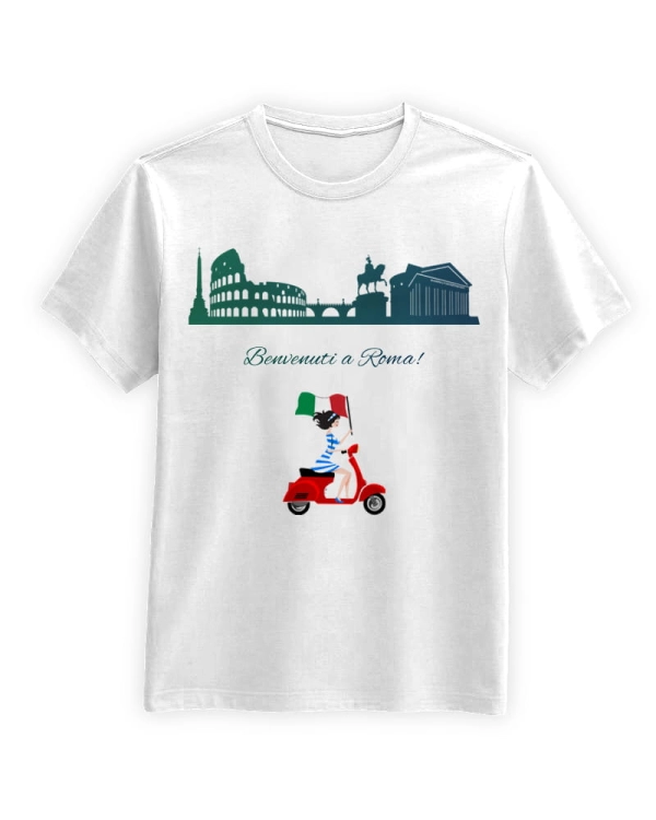 Koszulka-Biala-T-Shirt-City-Break-Roma-Rzym-Rome-Skuter