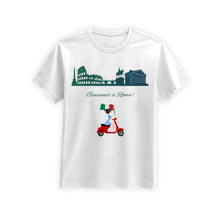 Koszulka-Biala-T-Shirt-City-Break-Roma-Rzym-Rome-Skuter