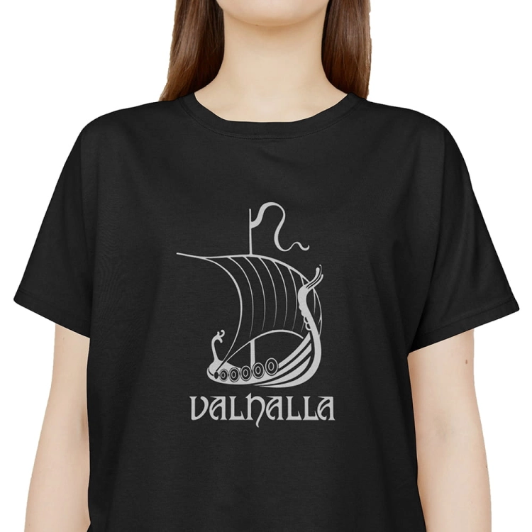 Kobieta-Koszulka-Czarna-T-Shirt-Valhalla-Wiking