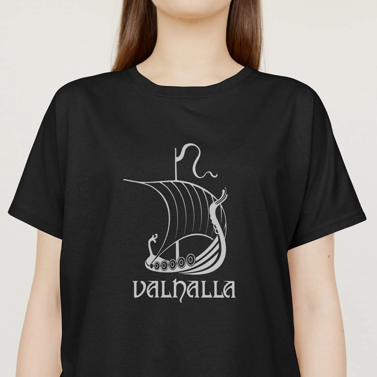 Kobieta-Koszulka-Czarna-T-Shirt-Valhalla-Wiking
