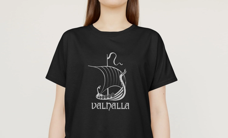 Kobieta-Koszulka-Czarna-T-Shirt-Valhalla-Wiking
