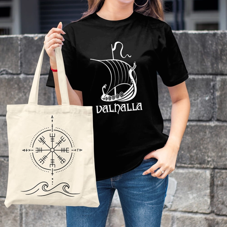 Kobieta-Koszulka-Czarna-T-Shirt-Valhalla-Wiking