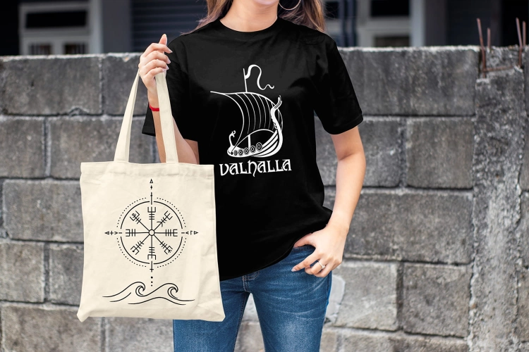 Kobieta-Koszulka-Czarna-T-Shirt-Valhalla-Wiking
