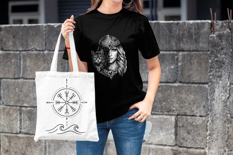 Kobieta-Koszulka-Czarna-T-Shirt-Freja