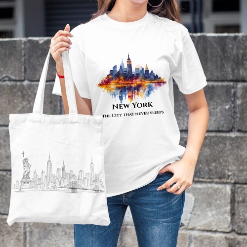 Kobieta-Koszulka-Biala-T-Shirt-City-Break-New-York