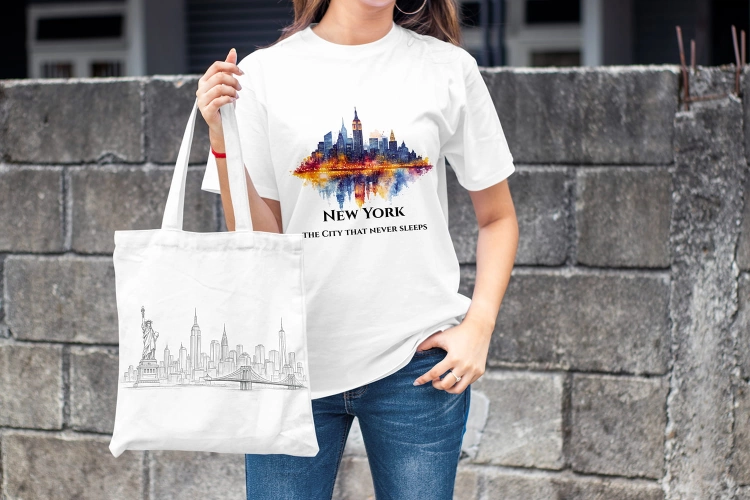 Kobieta-Koszulka-Biala-T-Shirt-City-Break-New-York