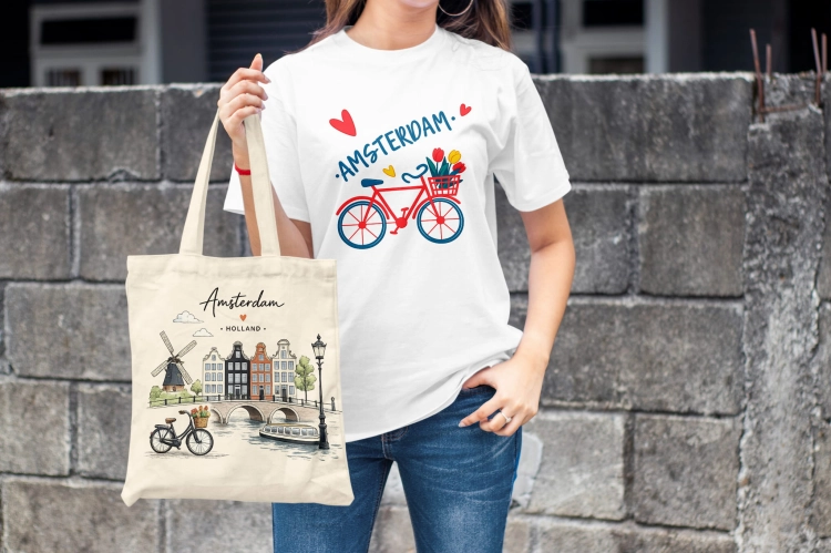 Kobieta-Koszulka-Biala-T-Shirt-City-Break-Amsterdam