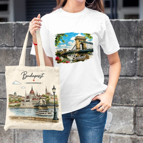 Kobieta-Koszulka-Biala-T-Shirt-City-Break-Budpaest