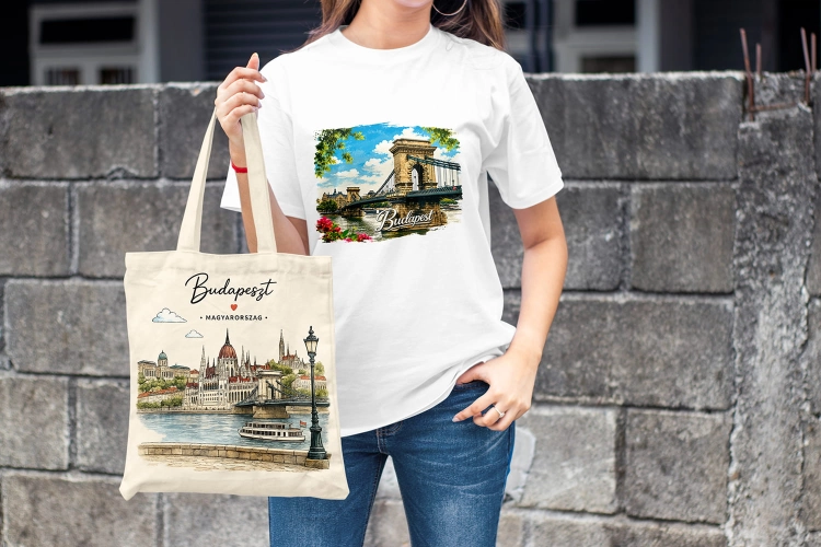 Kobieta-Koszulka-Biala-T-Shirt-City-Break-Budpaest