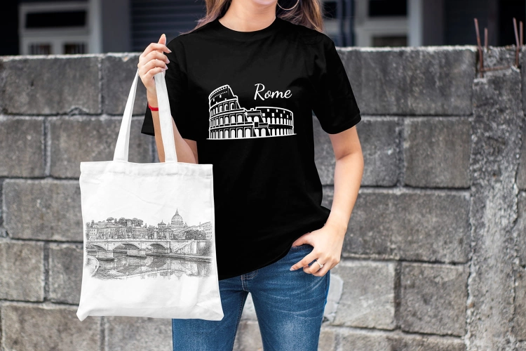 Kobieta-Koszulka-Czarna-City-Break-Rzym-Colosseum