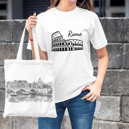 Kobieta-Koszulka-Biała-City-Break-Rzym-Colosseum